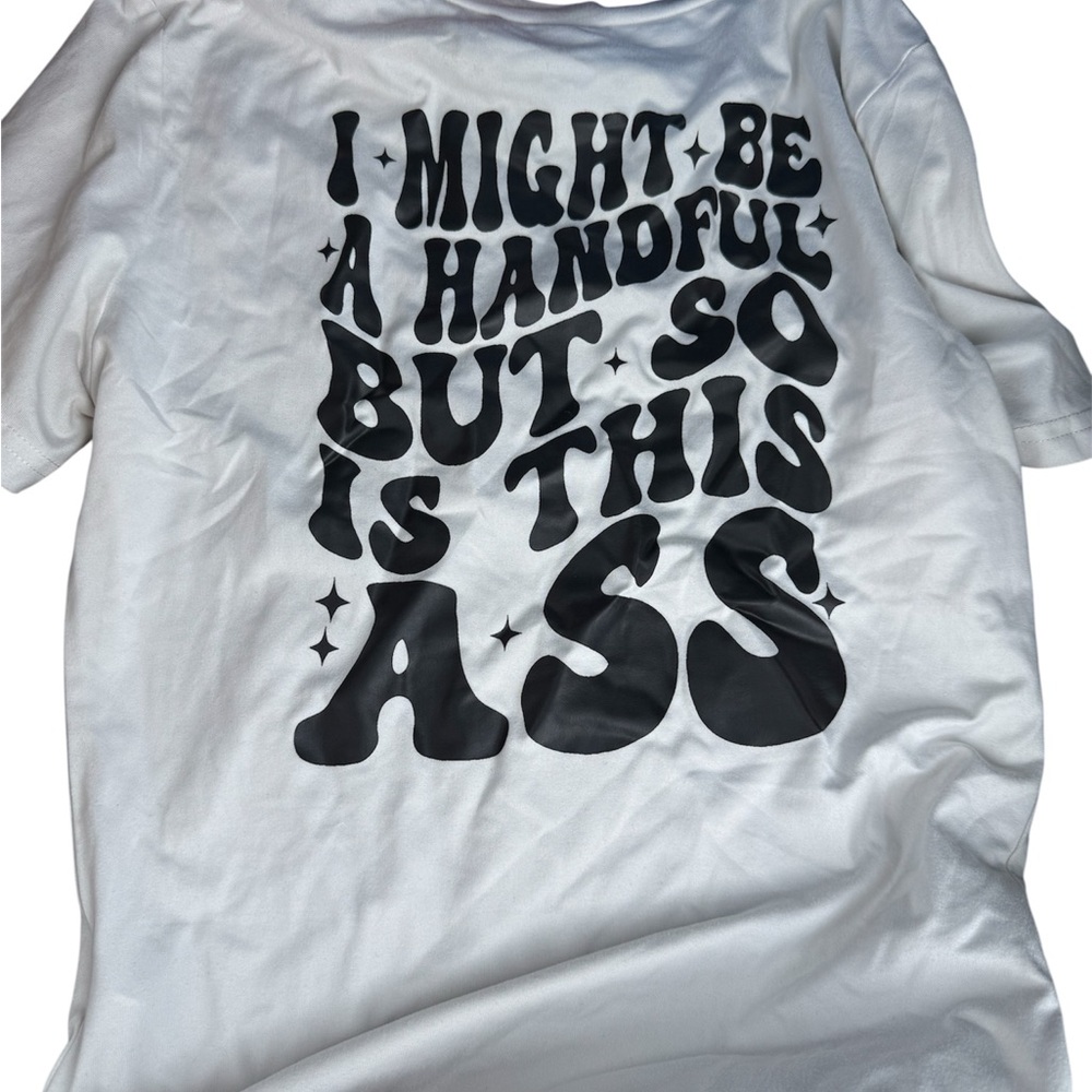 White Graphic Tee with Bold Black Text